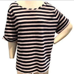 Talbots Metallic Stripe Slub Cotton Blend Relaxed Tee Top Plus Sz 3X #99G